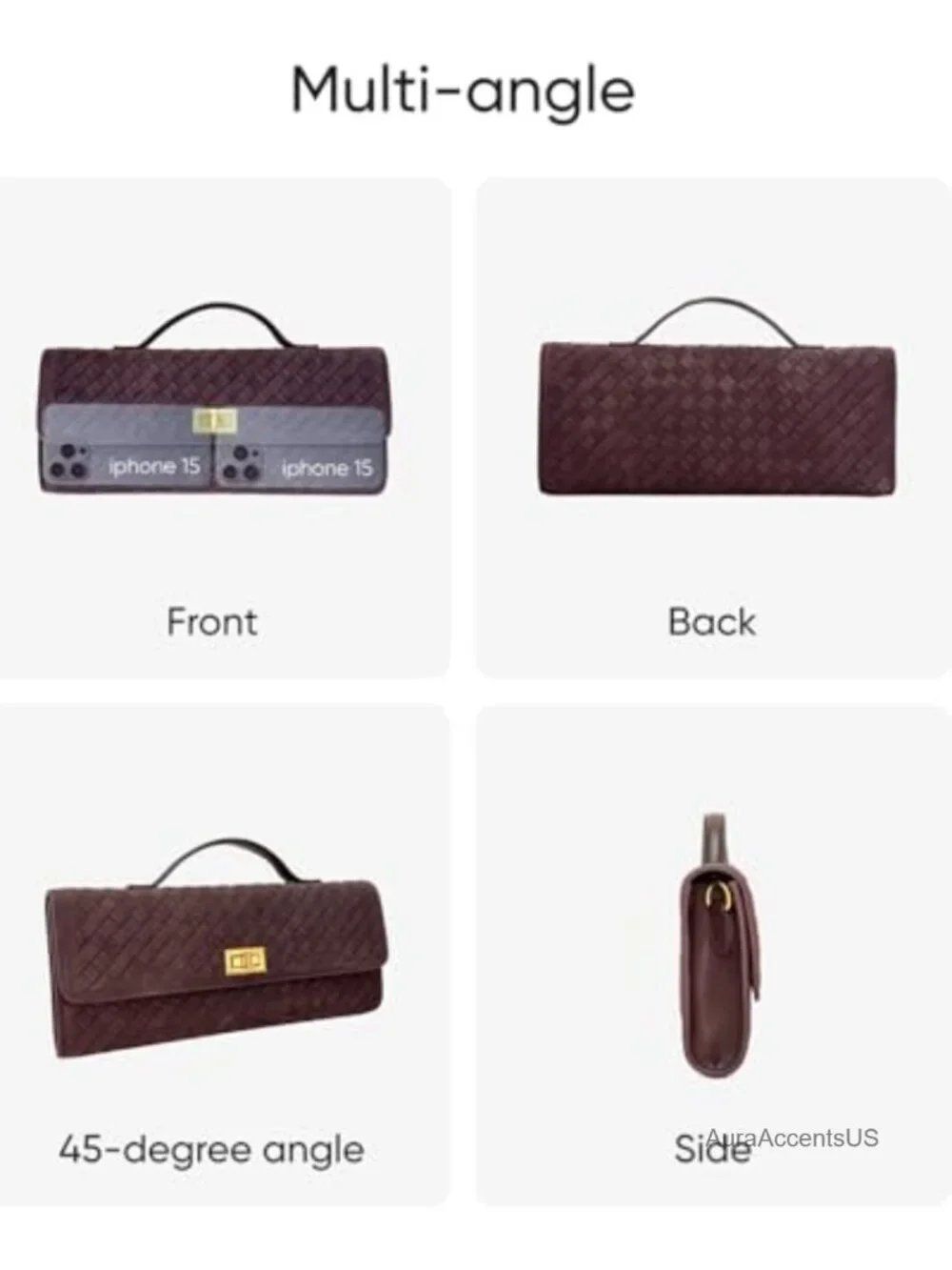 Woven Suede Handbag - Evening Shoulder Bag & Clutch Purse with Gold Lock